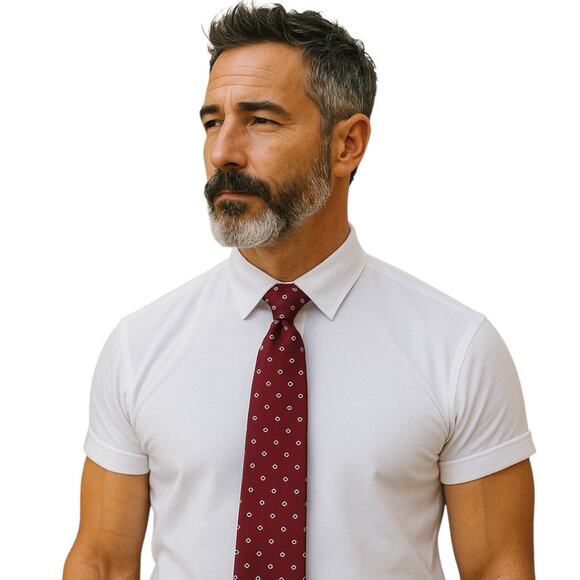 The Tie Bar Red and White Men's Tie 100% Silk 60" x 2.5" - Picture 2 of 6